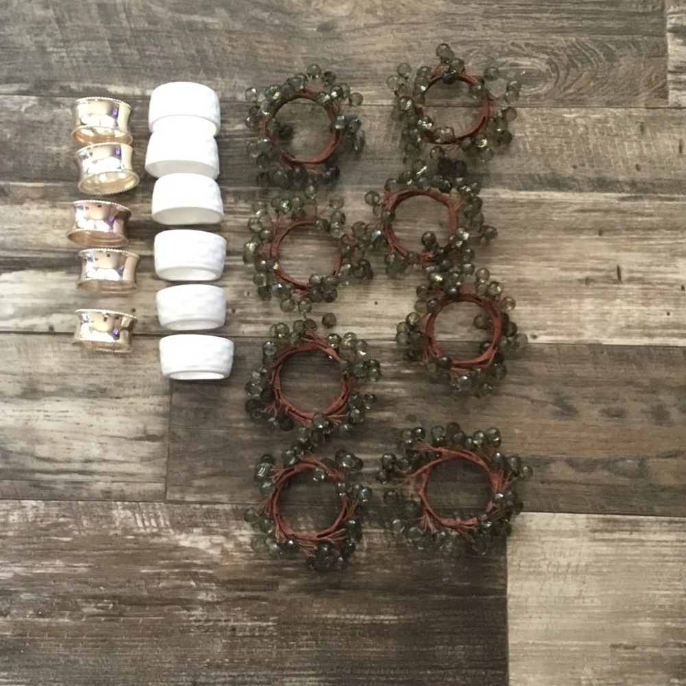 Decorative Olive Green Bead Napkin Rings with White & Gold Accent Holders